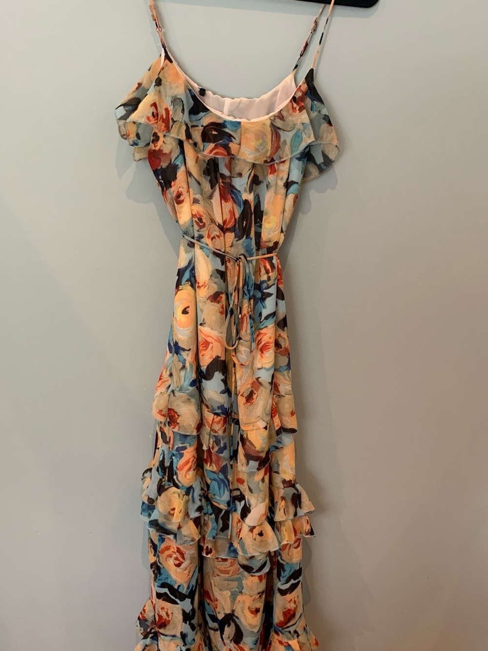 Buffalo David Bitton Floral Ruffle Maxi Dress in Cream, Blue & Peach